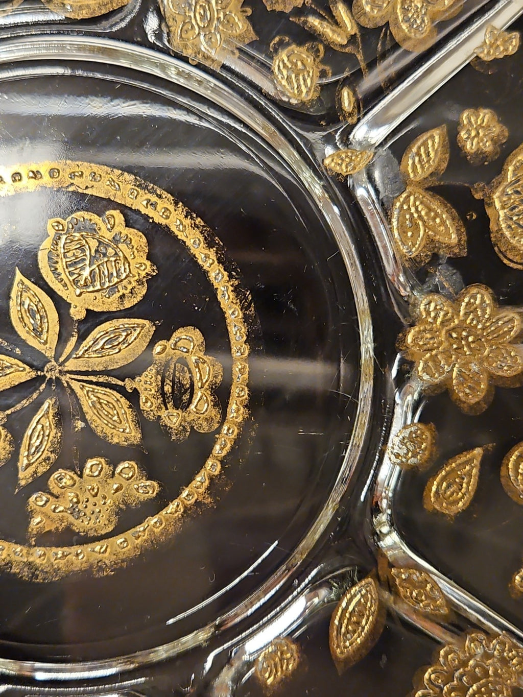Vintage 1950'S Culver Glass 22K Gold Embossed Serving Plate, 11” Floral Design