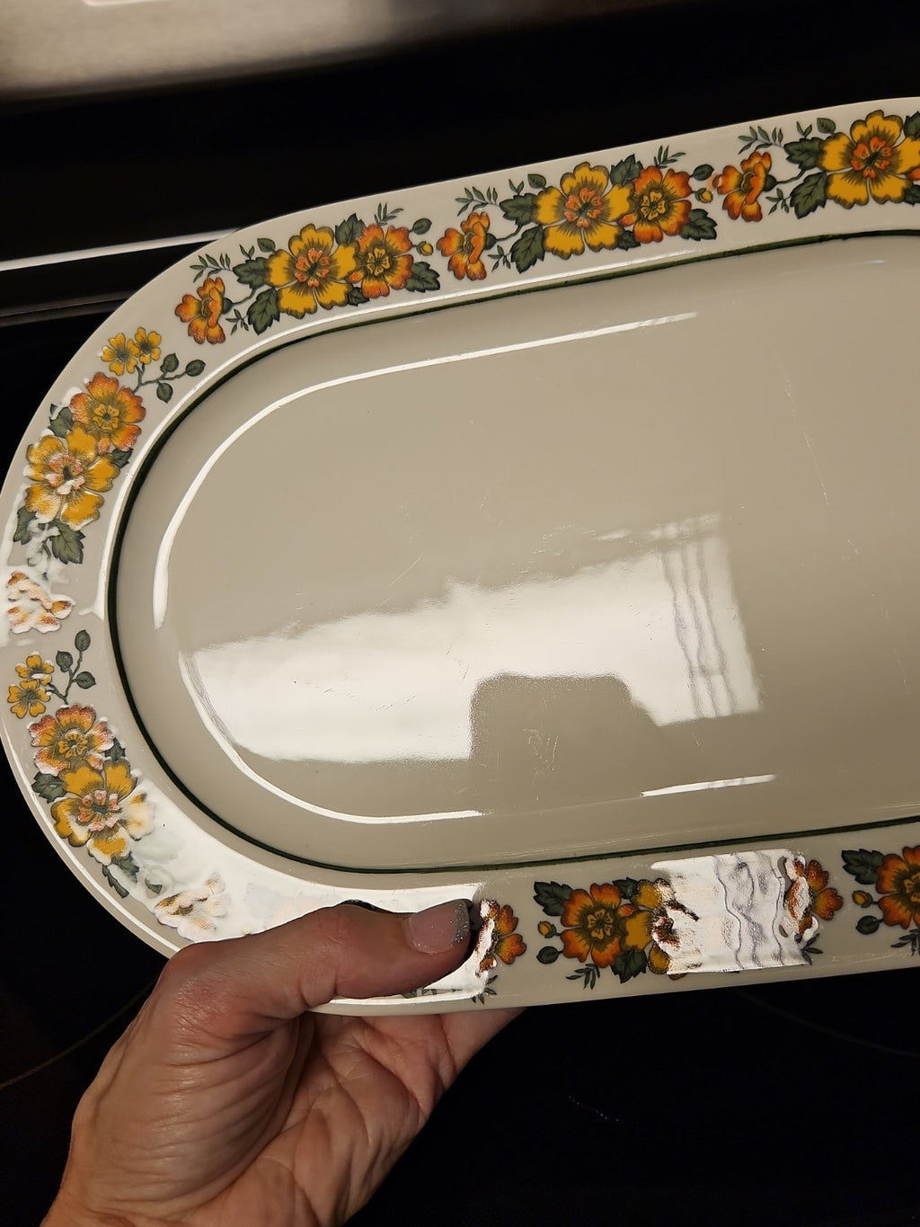 Vintage Villeroy & Boch Cottage Platter  13” x 8” Yellow And Orange Flowers EUC