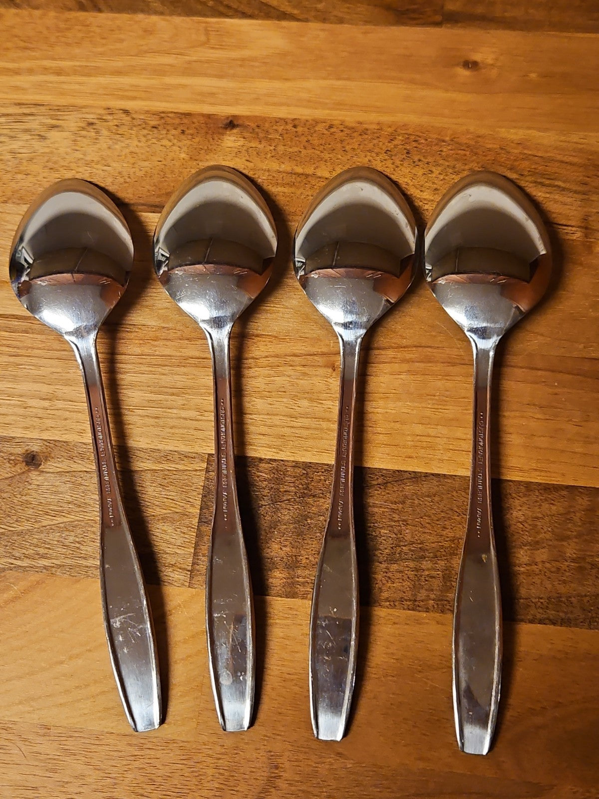 Lot Of 4 Vintage CustomCraft Stainless Steel Spoons CUS10 Rose Design Tablespoon