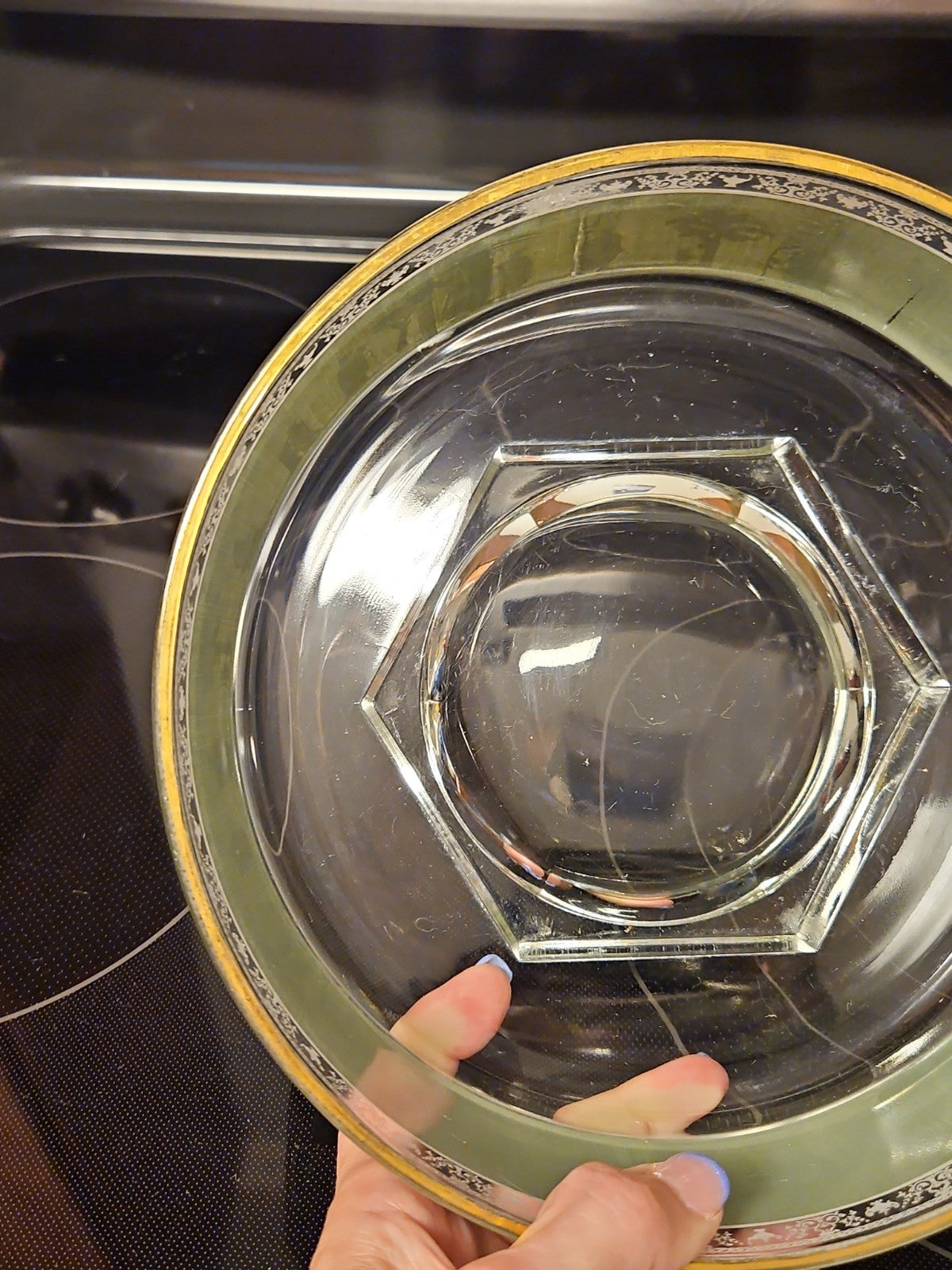 Vintage MCM Jeannette Glass Hellenic Green Grecian Serving Bowl With 5 Tumblers