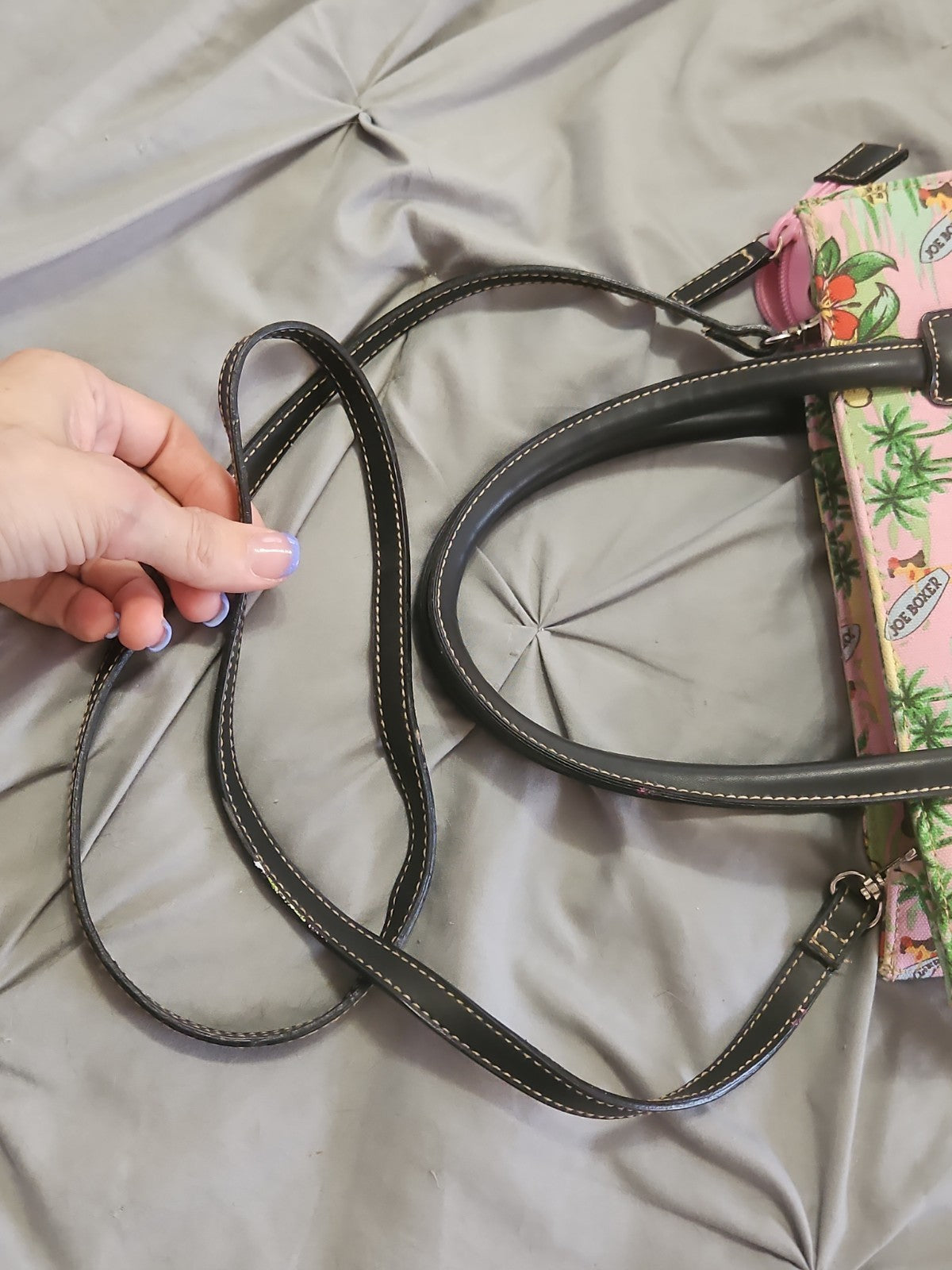 Vintage Y2K Joe Boxer Hawaiian Beaded Canvas Handbag Purse Pink Tropical Print