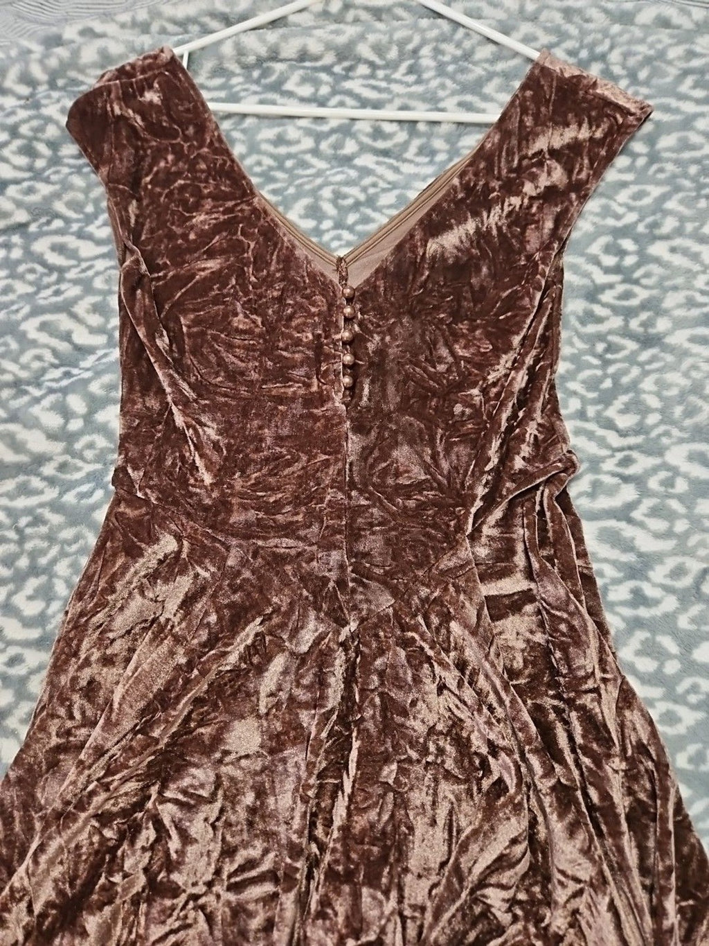 Silence + Noise Corina Crushed Velvet Brown Asymmetrical Button Detail Dress M