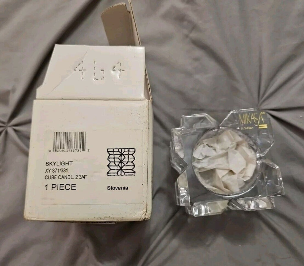 SKYLIGHT BY MIKASA CLEAR GLASS CUBE VOTIVE HOLDER 3" NEW IN BOX