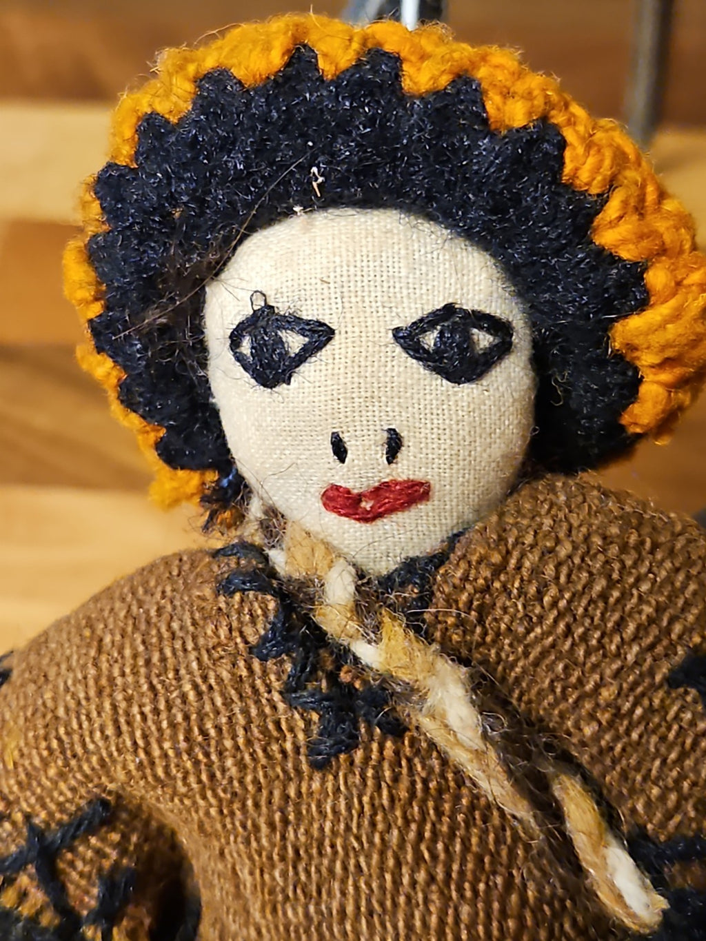 Vintage Andean Folk Art Doll 6.5" Hand Woven Peruvian Knitted Cloth