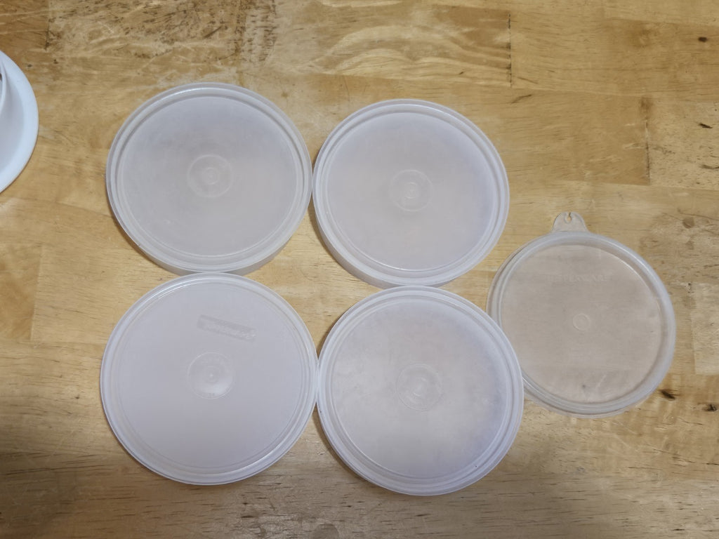 Set of 4 Vintage Tupperware Hamburger Keepers #882 W/ Lid, Press & Slider Press