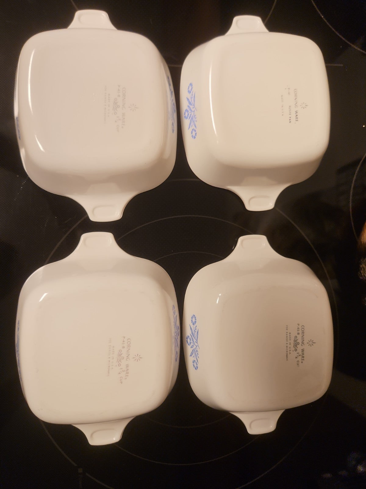 Set of 4 Vintage Corning Ware P-41-B Blue Cornflower Small Casserole 1-3/4 Cup