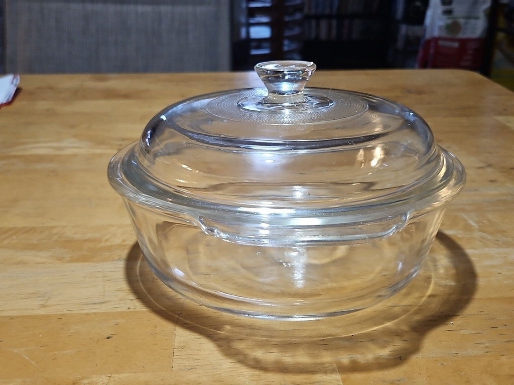 Vintage Fire King 9" Clear Glass Casserole Dish with Lid 1-1/2 Quart 50s 437-408