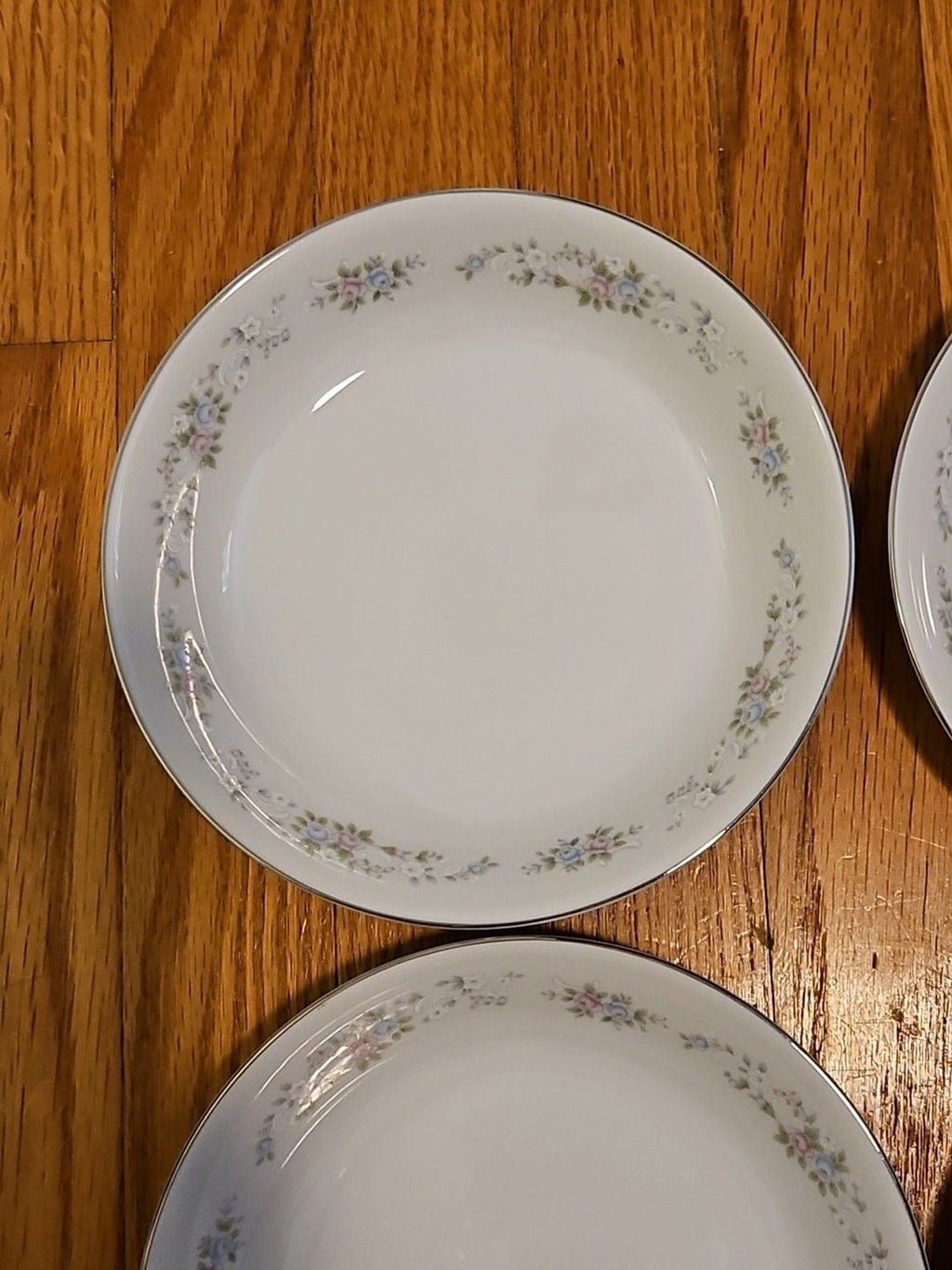 Carlton China Corsage 481 Japan 7 3/4" Soup Bowls Pink & Blue Floral Set Of 4