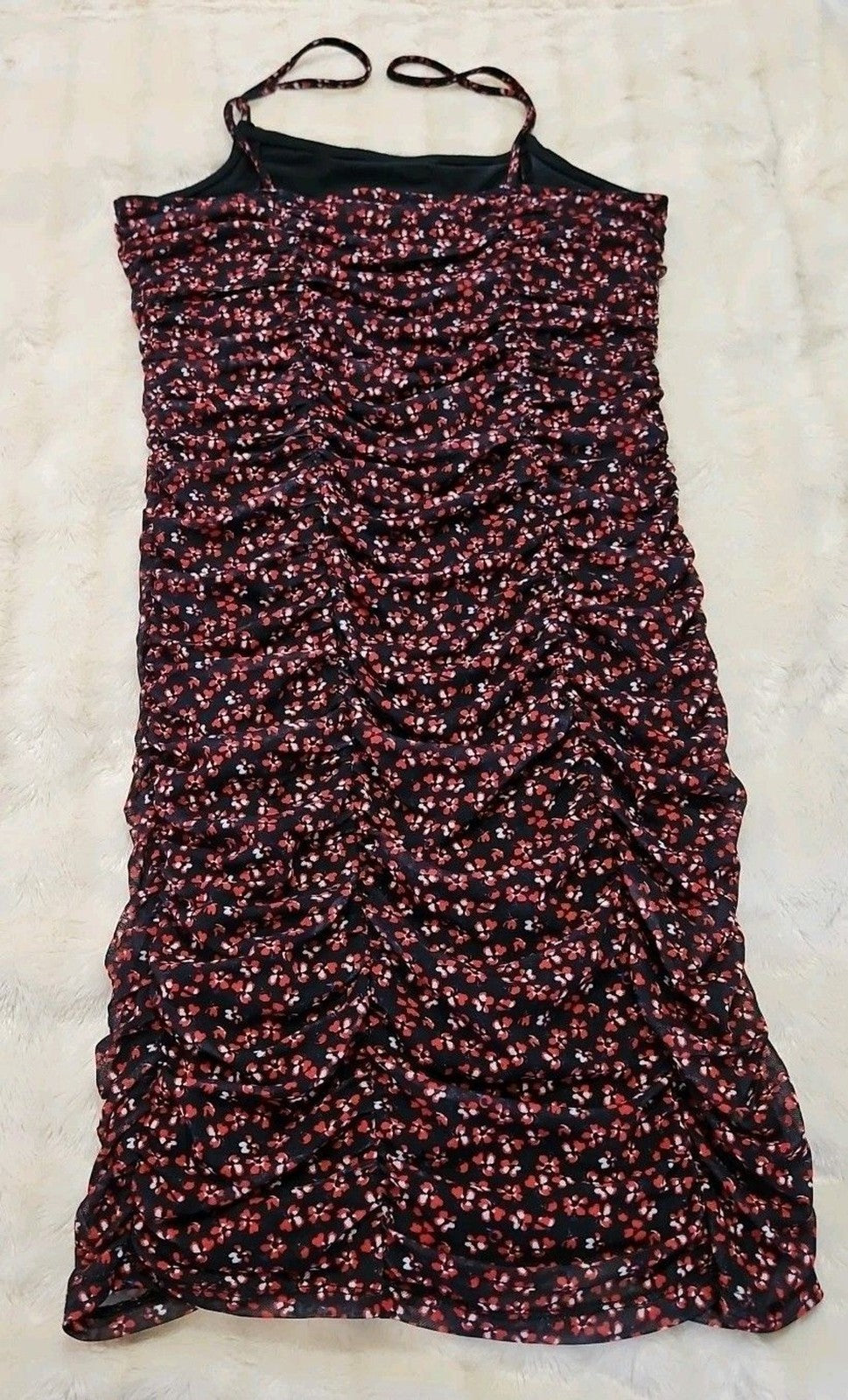 Abercrombie & Fitch Black & Red Floral Ruched Spaghetti Straps Dress Sz S
