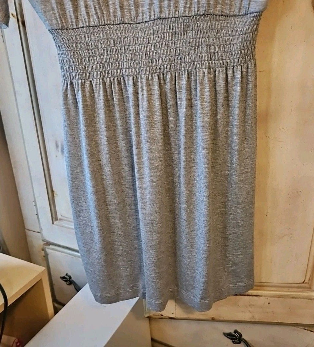 White House Black Market Mini Dress Sz XS Gray Silver Metallic Elastic Waist