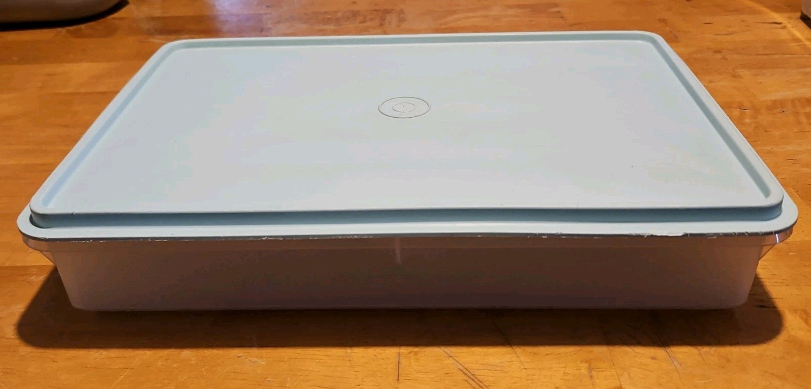 Vintage Tupperware #290 Sheer Rectangle Keeper With #291 Mint Green Lid