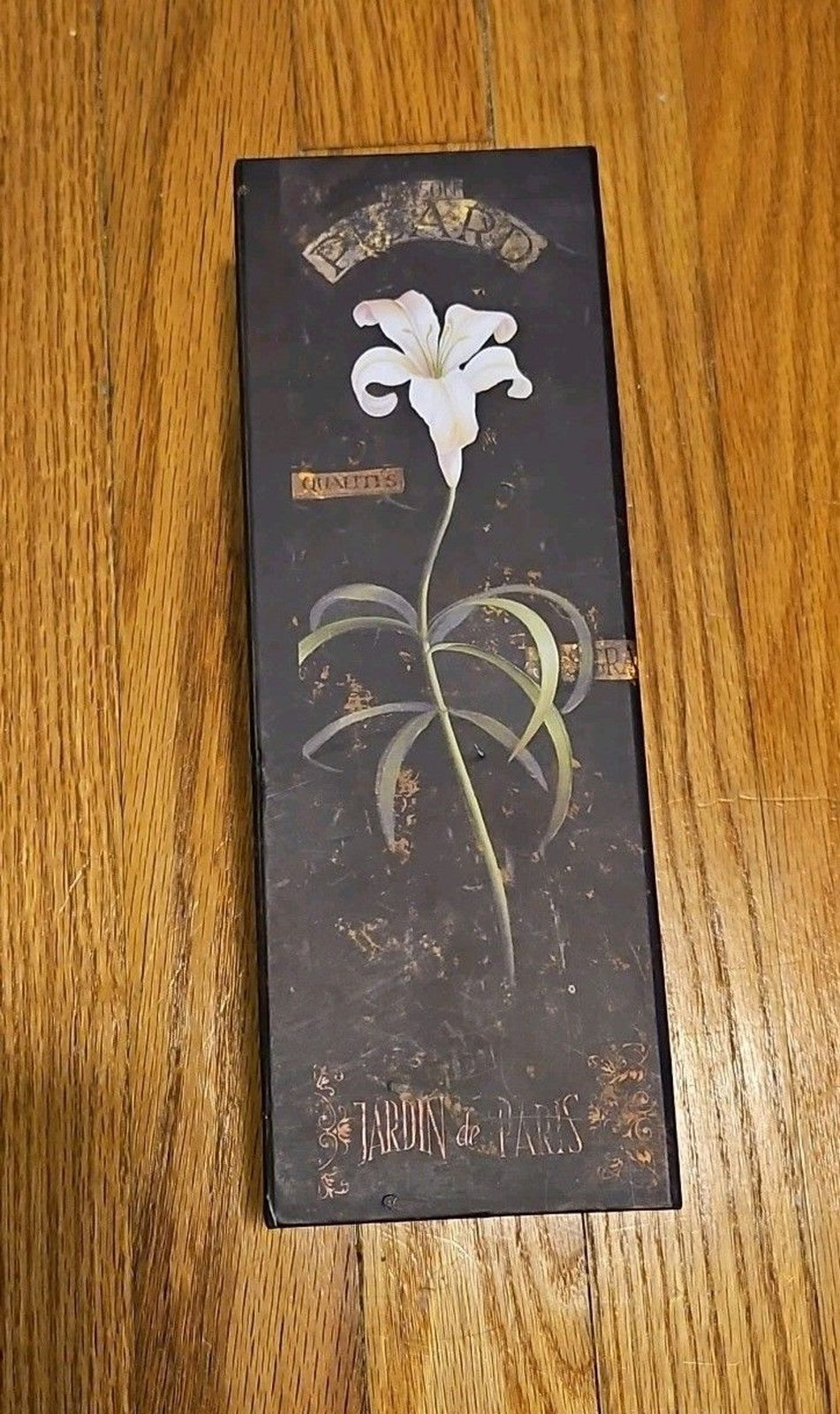 Elegant Storage Box Black Jardin De Paris With White Lilies apprx 10.5x3.75x2.75