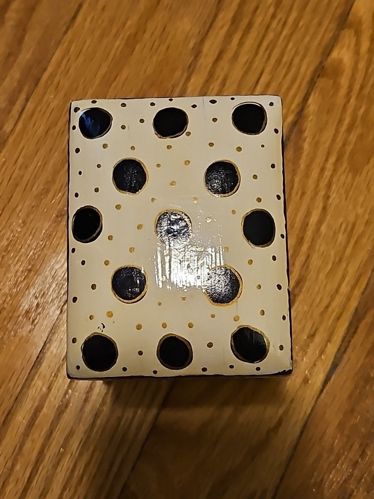 Hand Painted Black, White & Gold Wood 2 Deck Playing Card Holder Canasta Bridge