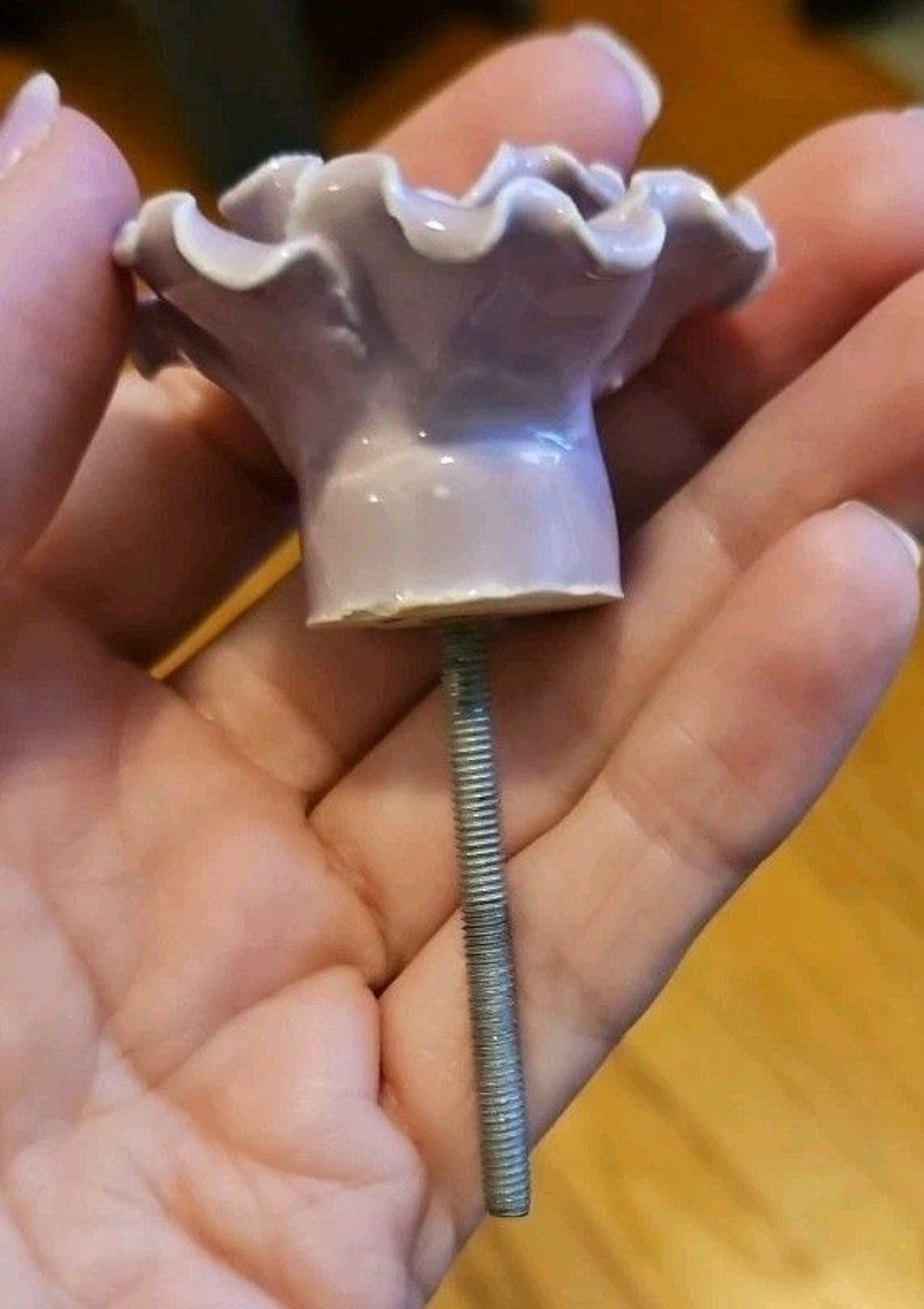 Anthropologie Drawer Pull Lavender Flower Enamel On Ceramic Cabinet Knob