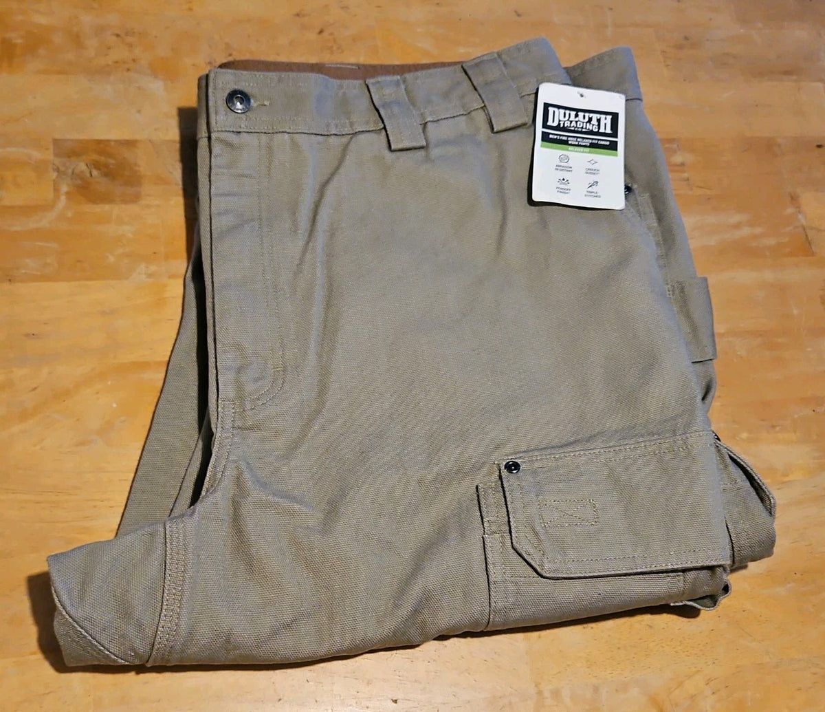 NWT Duluth Trading Co Mens Fire Hose Relaxed Fit Cargo Work Pants 46×30 Khaki