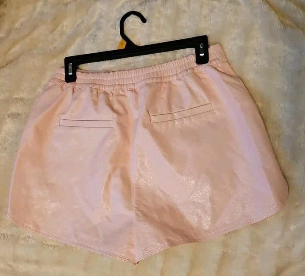 Grey Lab Pink Faux Vegan Leather Sz M Elastic Back Pocket Shorts Fully Lined