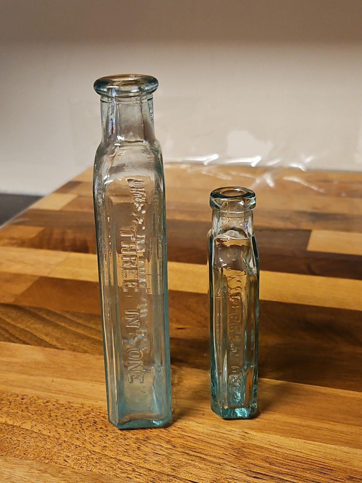 Set Of 2 Antique 3rd Gen 1900's Antique Three In One 3 in 1 Oil Glass Bottles