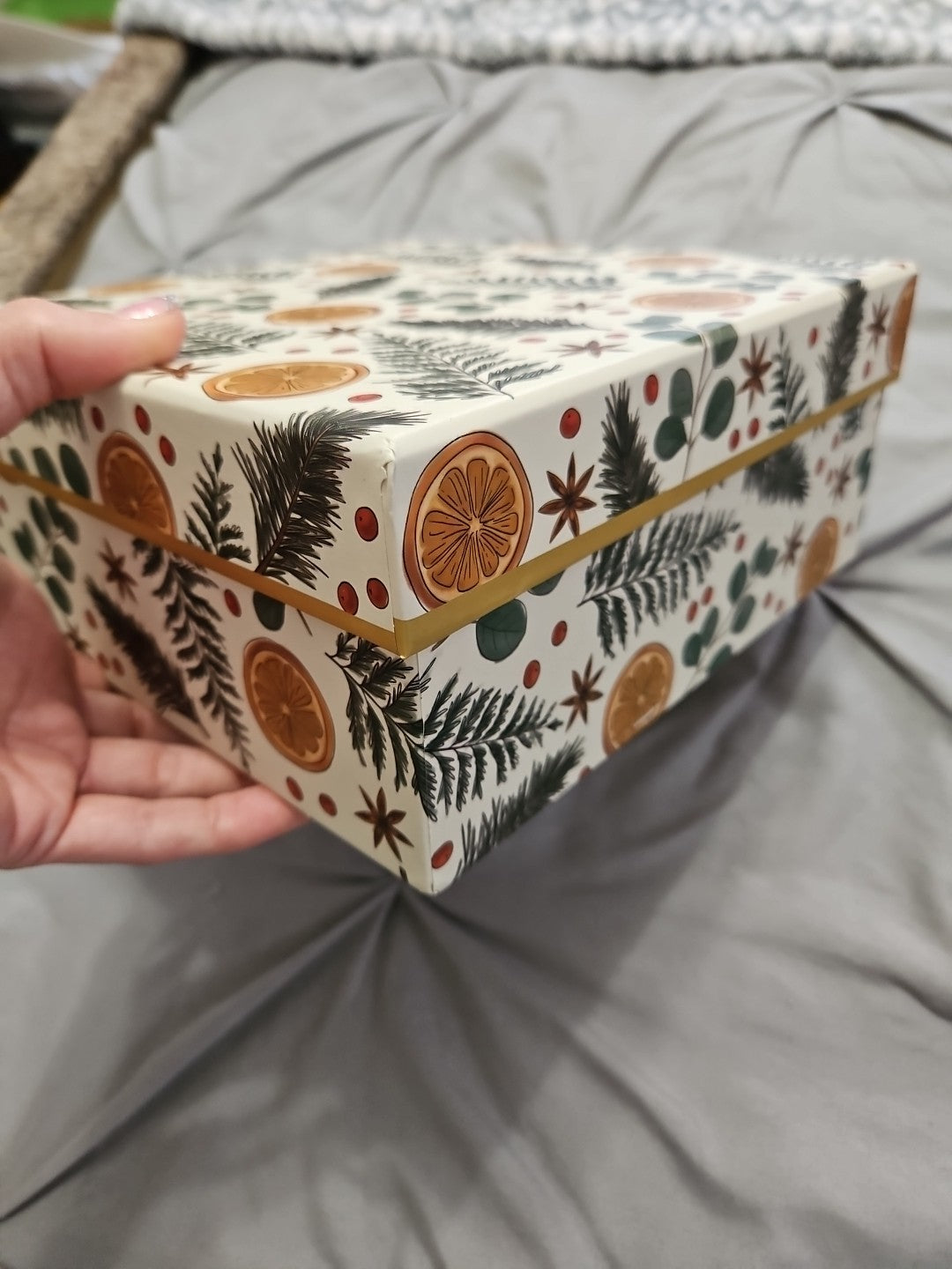 Lady Jayne Storage Box Citrus, Berry, Spice Greenery Holiday Theme 9"x9"x4"