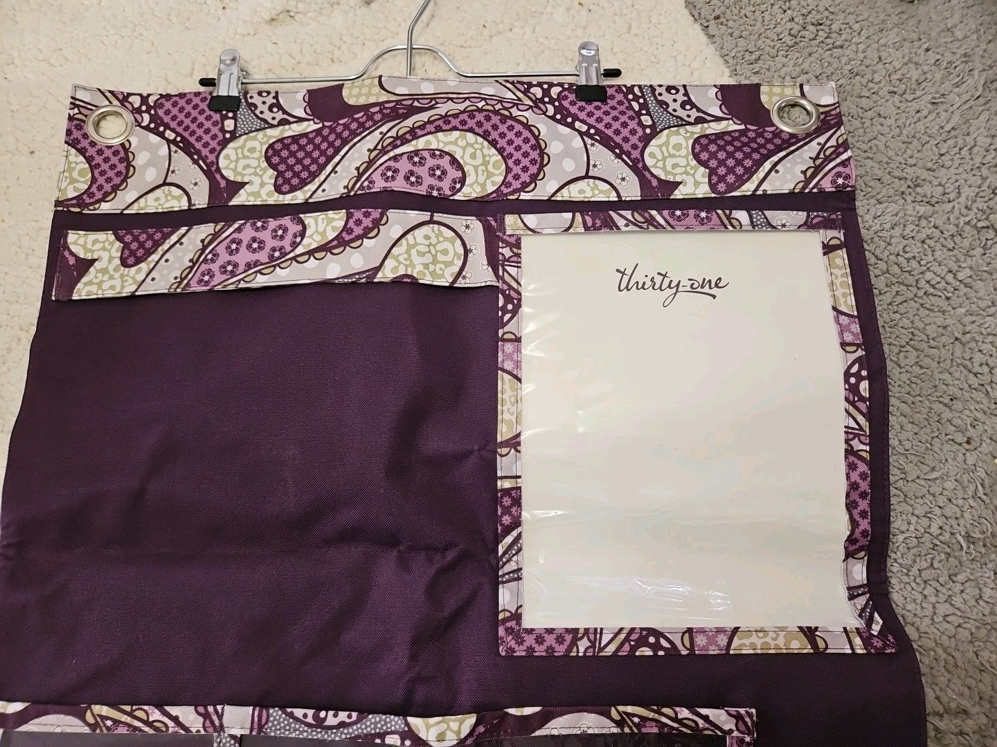 Thirty-One 31 Hang Up Home Organizer Purple Patchwork Paisley 41"x22"