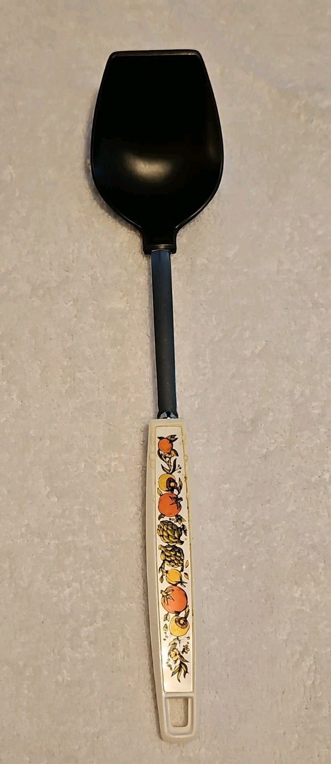 Vintage Ekco Country Garden Pattern Handle 12" Black Nylon Serving Spoon