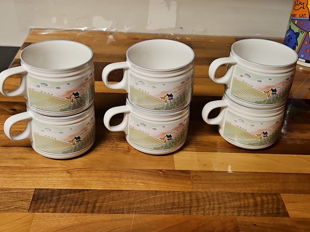 Set Of 6 Vintage 1998 Studio Nova Stoneware Mugs Homecoming 8 oz Y2317 EUC