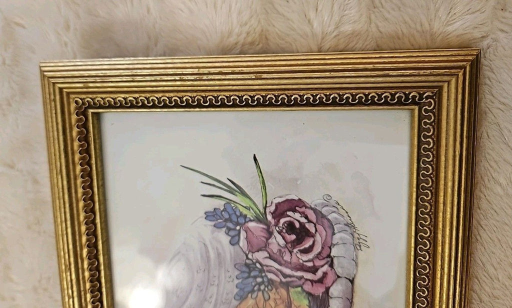 Vintage Peggy Abrams Victorian Hat With Rose Art Print Matted With Gold Frame