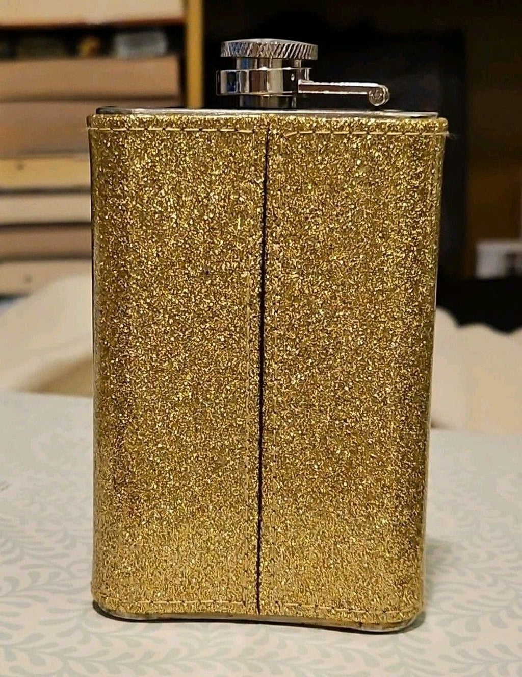 5oz "Time To Get Ship Faced" Stainless Steel Drink Flask Gold Glitter