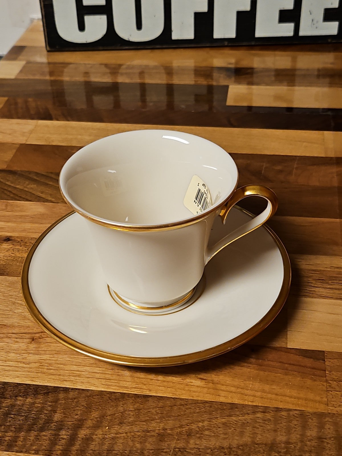 Vintage Lenox Eternal Dimension Cup Saucer Set Ivory Gold Rim NWT