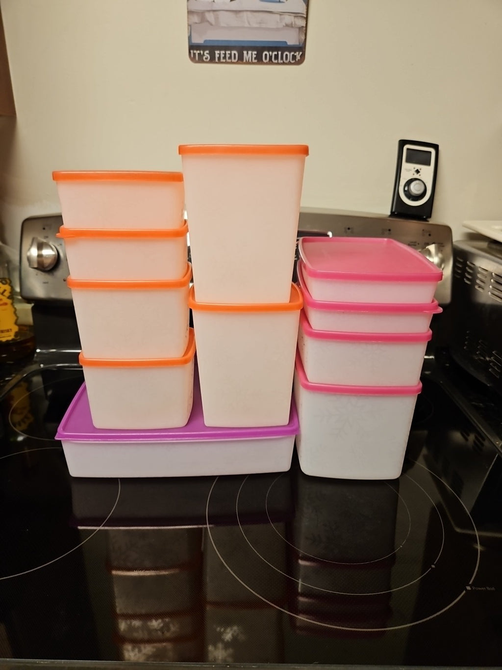 Set Of 11 Tupperware Freezer Mates Snowflake Pattern Assorted Sizes W Pink Lids