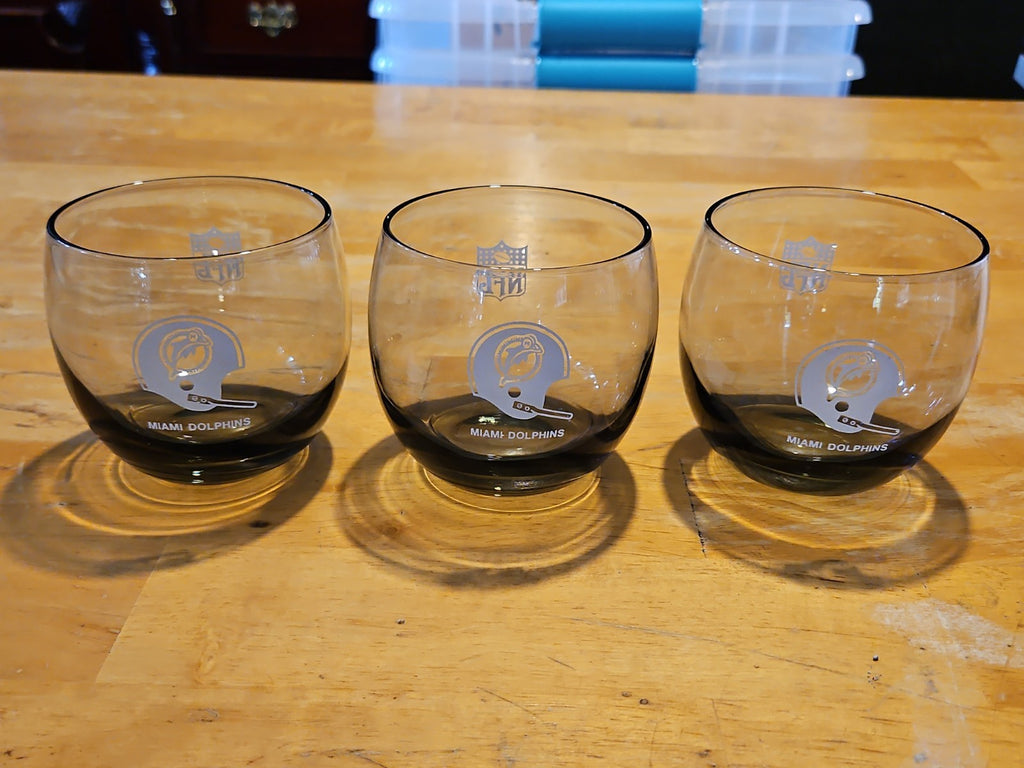 Set Of 6 NFL Miami Dolphins Rolly Polly Rocks Glasses Smoke Color 3.5" X 3"