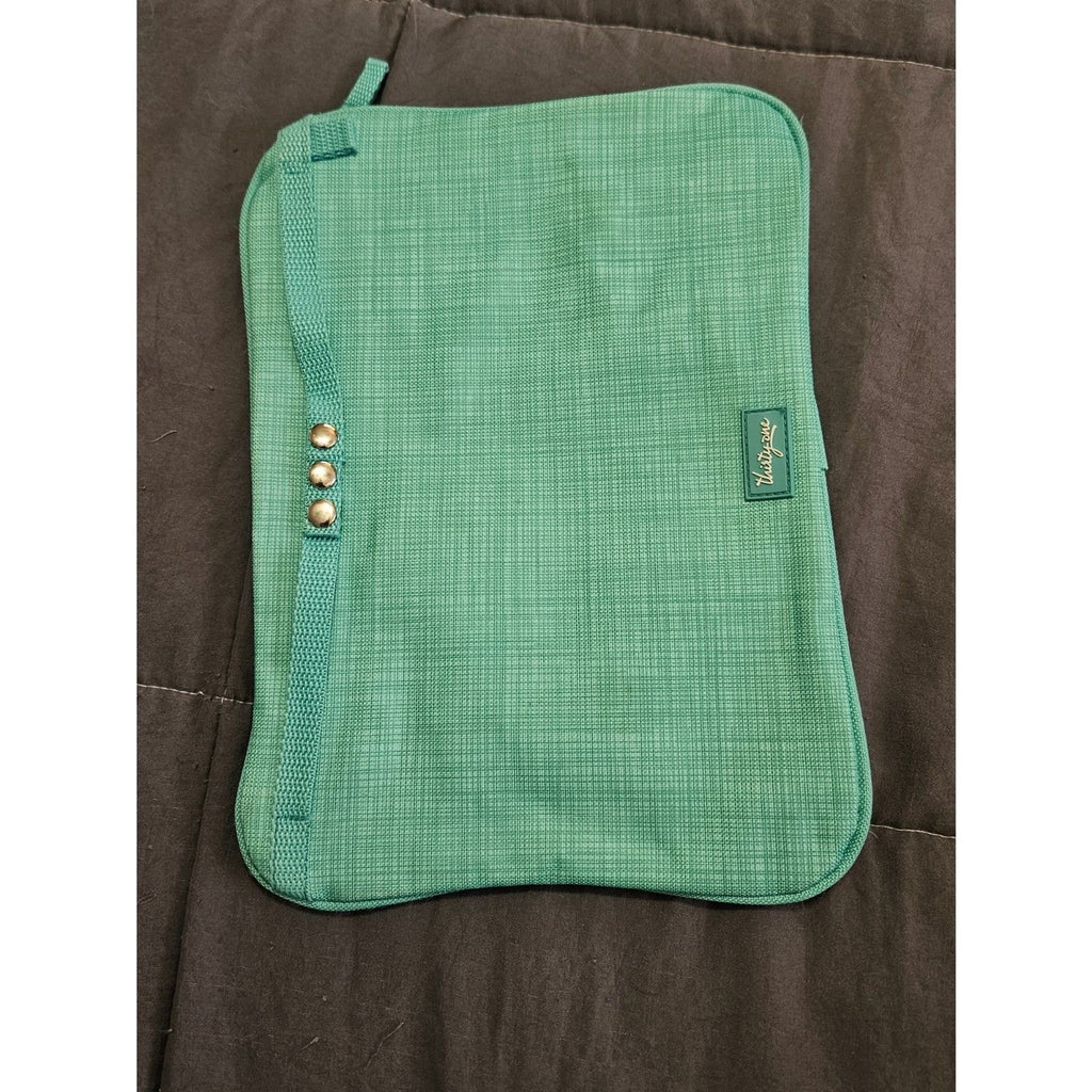 Thirty-One Pocket-A-Tote Teal Cross Hatch Organizer Snap on Zipper Pocket