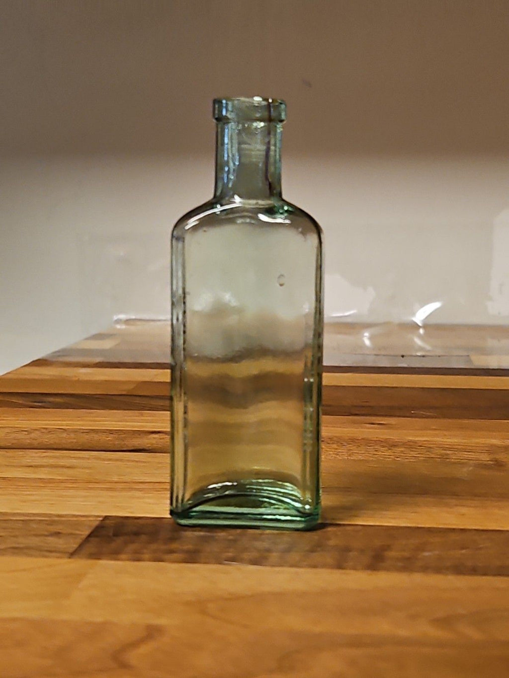 Antique 1890's Clear Blown Glass Home Oil Bottle Green Tint Sample Size 4.25"