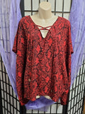 MICHAEL MICHAEL KORS Size L / XL Poncho Top Red Snake Print Lace Up Detail
