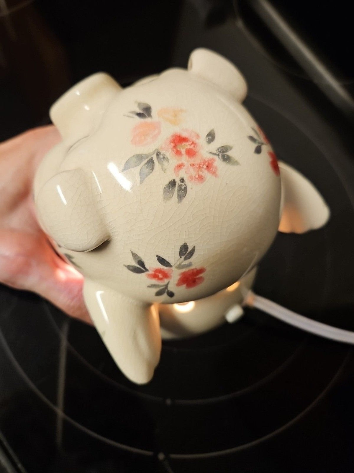Vintage Intertek Ceramic Winged Pig Floral Lamp Model Sc-824 6" - Works!