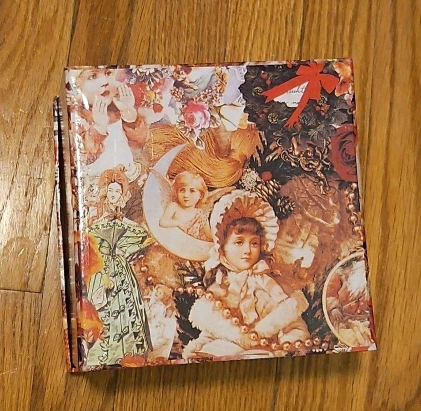 Elegant Storage Box Pink & Red Victorian Cherub Roses Pearls Theme 7" X 7" X 5"