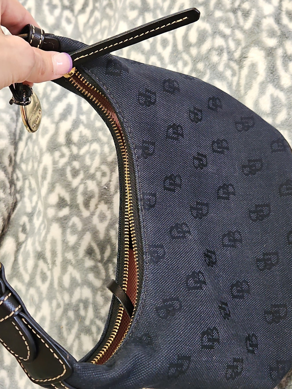 Vintage Dooney & Bourke Black Signature Monogram DB Canvas Mini Hobo Bag Purse