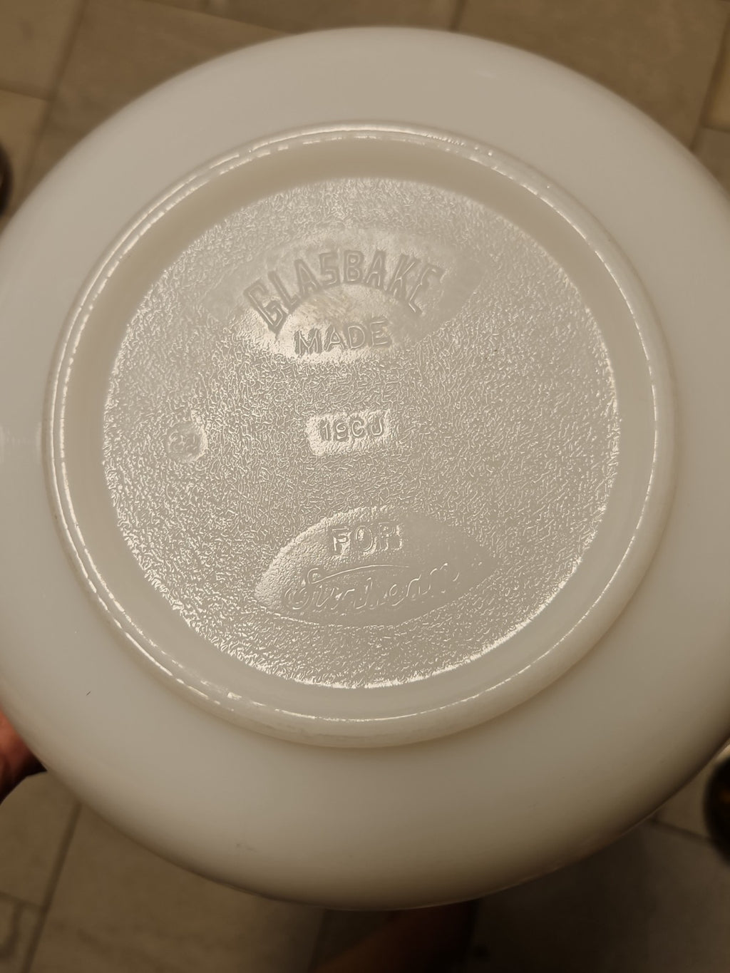 Vintage Glasbake Made for Sunbeam Mixer  19CJ Large White Milk Glass Mixing Bowl