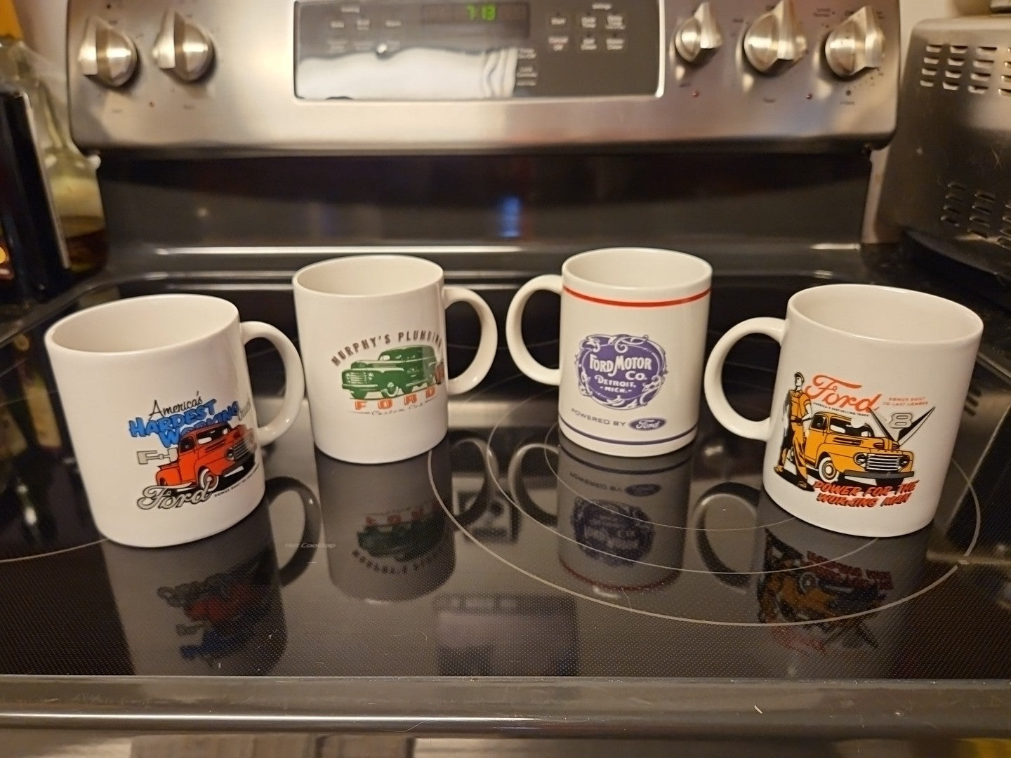 Set of 4 Ford Coffee Mugs - 3 Of F-1 America's Hardest Working Truck & 1 Logo