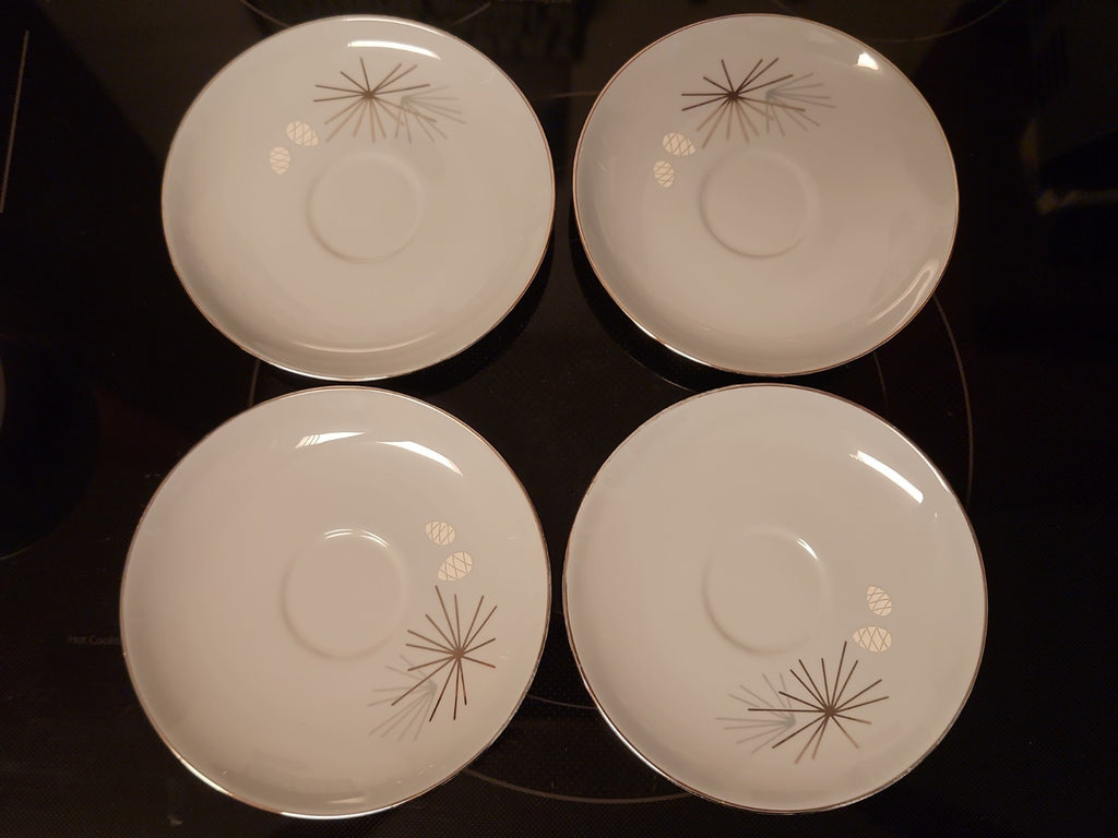 Set Of 4 Vintage MCM Franciscan Silver Pine Tea Cup & Saucer Sets Very Nice