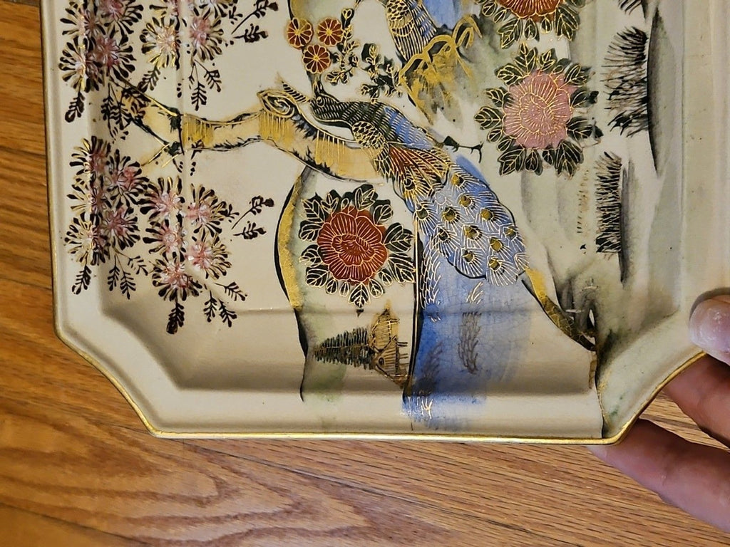 Vintage Andrea By Sadek Japanese Accent Plate Flowers & Peacock Gold Accent 8.25