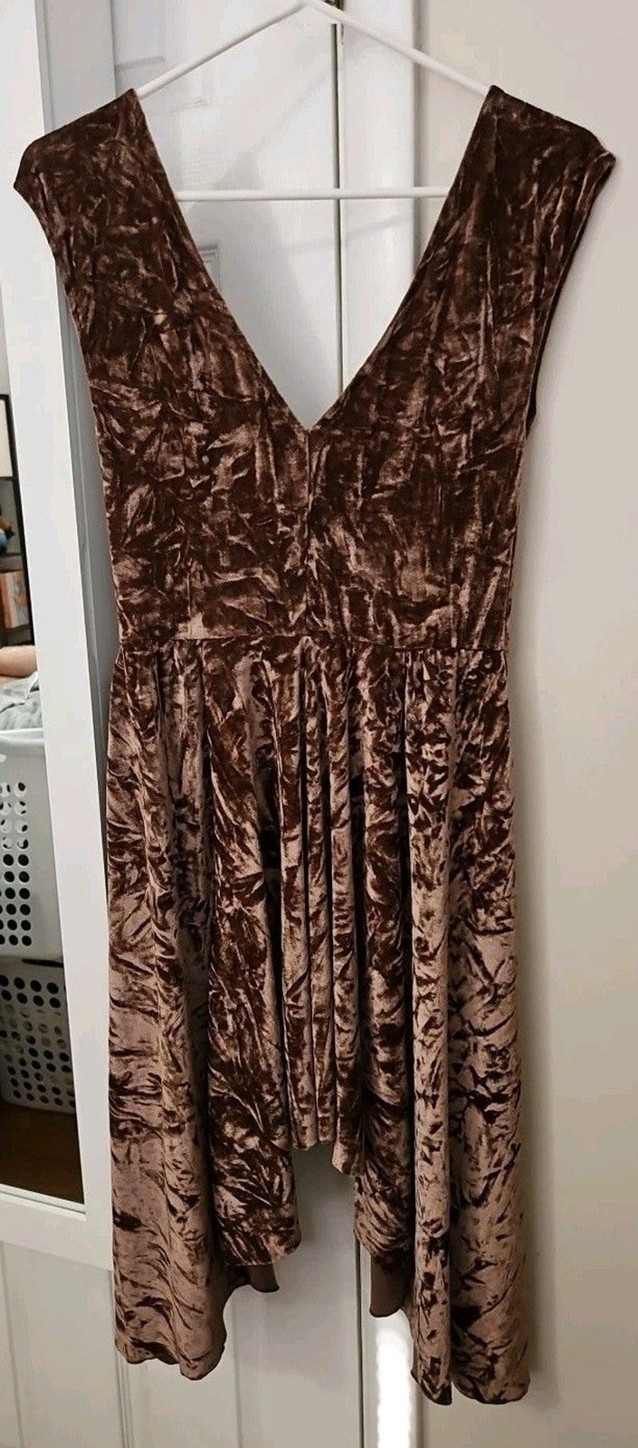 Silence + Noise Corina Crushed Velvet Brown Asymmetrical Button Detail Dress M