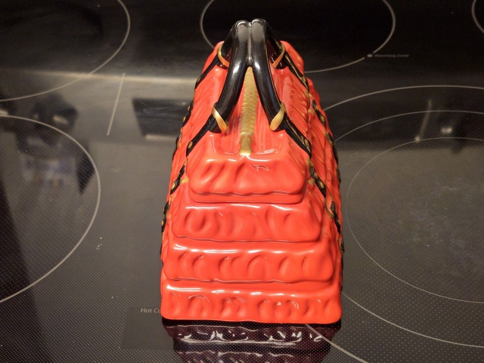 David's Cookies Ceramic Red Pleated Purse Cookie Jar Candy Dish Collectible
