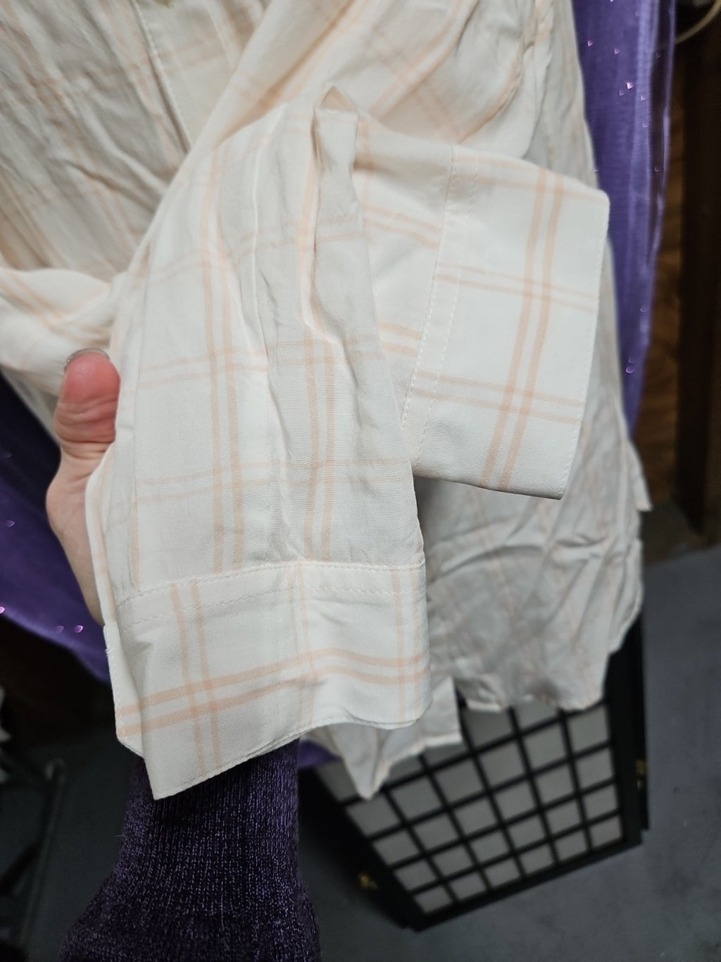 Calvin Klein Long Sleeve Roll Tab Peach & White Plaid Button Down Shirt - Sz S