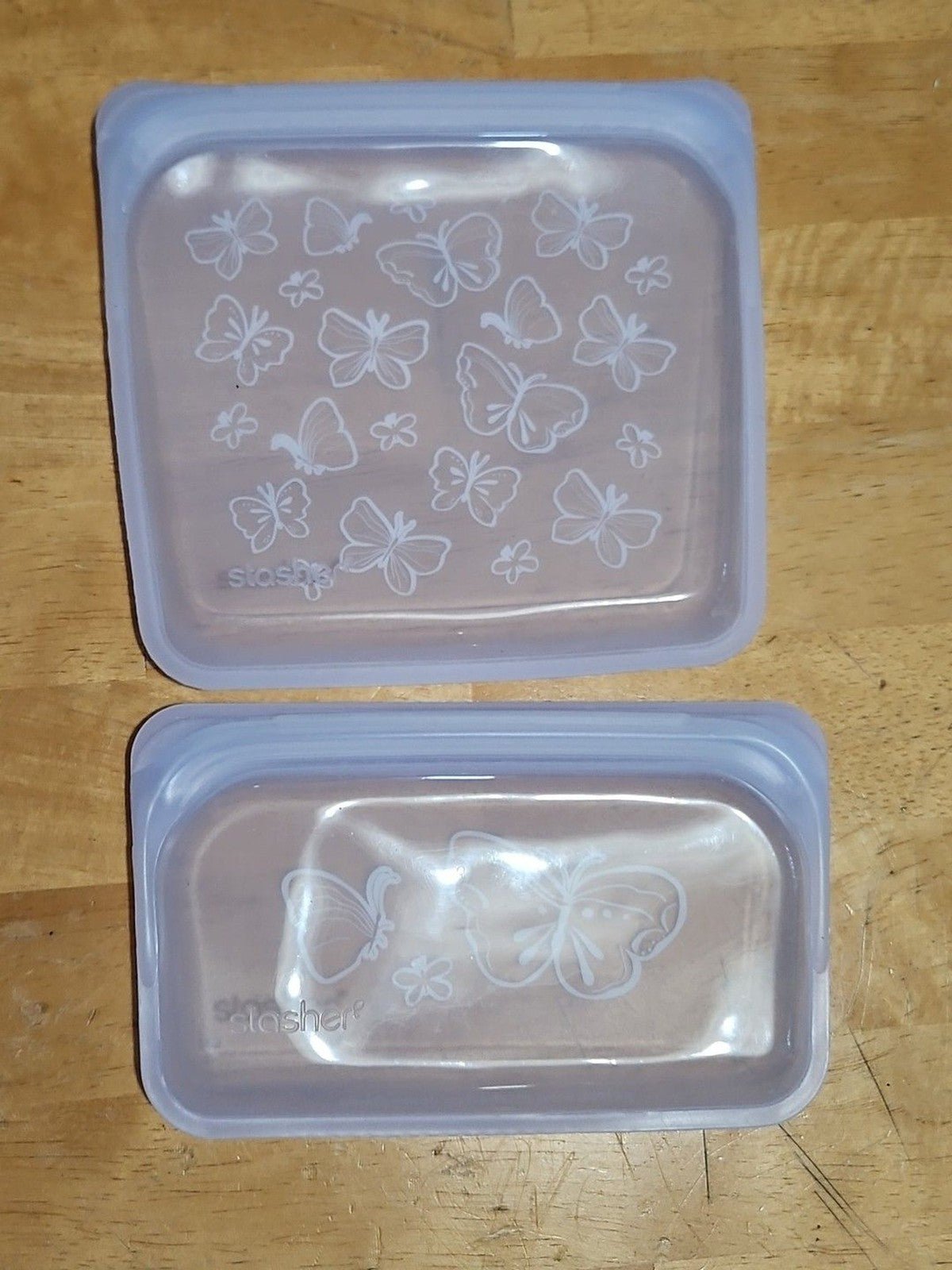 Set Of 2 Stasher Frosted Butterfly Bags Reusable Silicone Storage BPA-Free