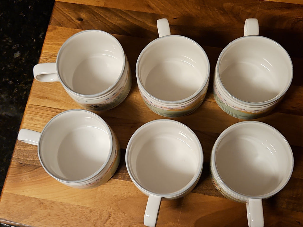 Set Of 6 Vintage 1998 Studio Nova Stoneware Mugs Homecoming 8 oz Y2317 EUC