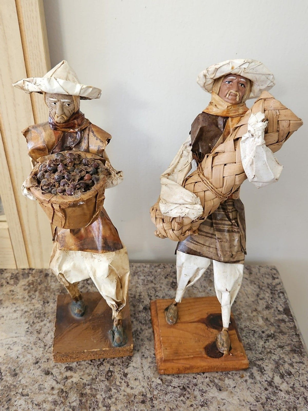 Set of 2 Vintage Paper Mache Mexican Folk Art Sculptures Farmers With Harvest