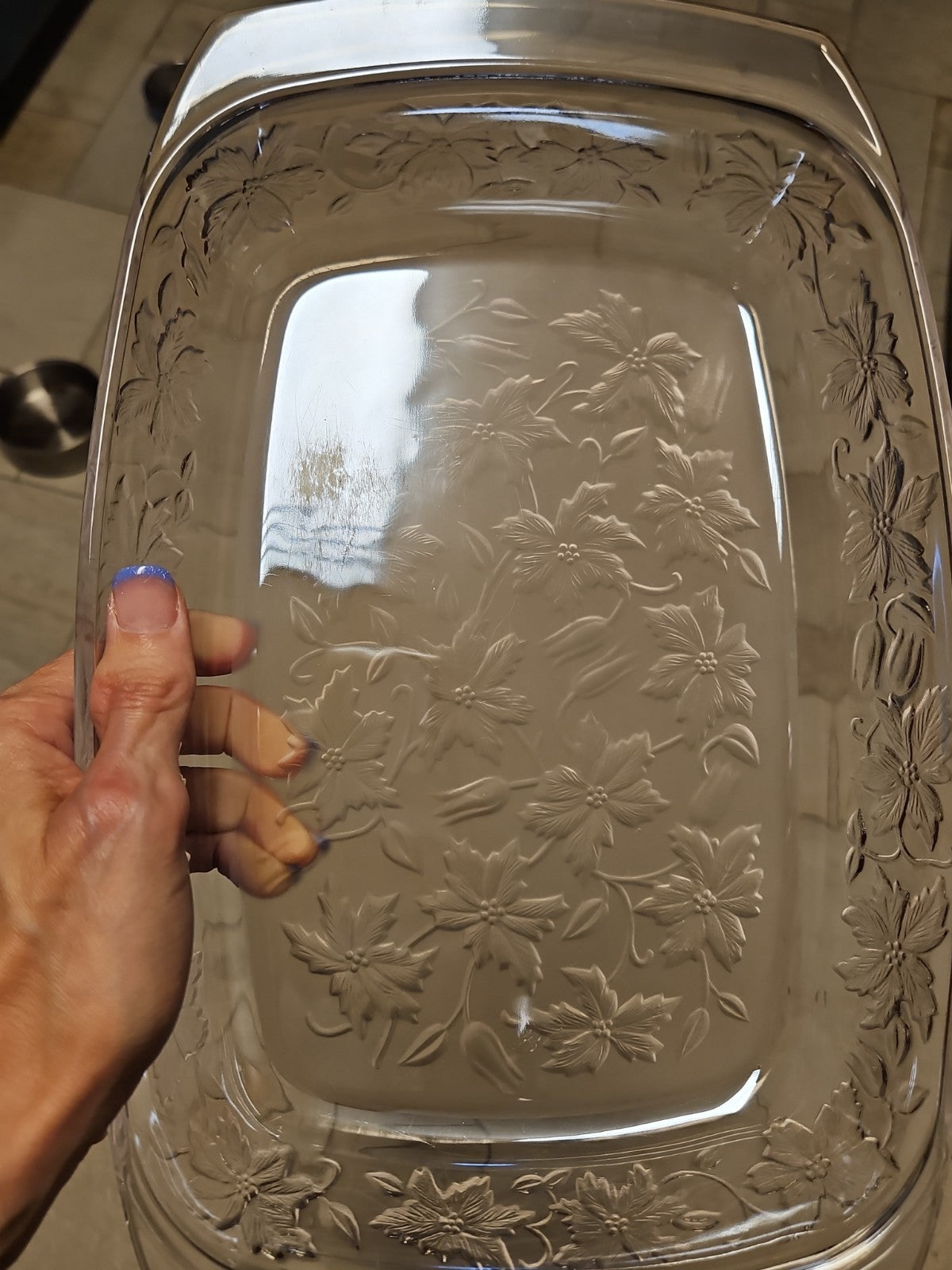 Vintage Princess House Fantasia Glass Casserole Baking Dish Poinsettia 13.5x8.5