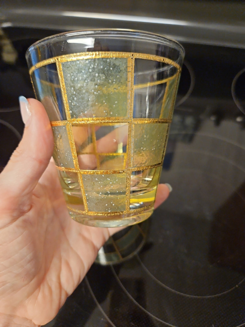 Set Of 2 Vintage Culver Prado Green 22k Gold Trim Lowball Rocks Whiskey glasses