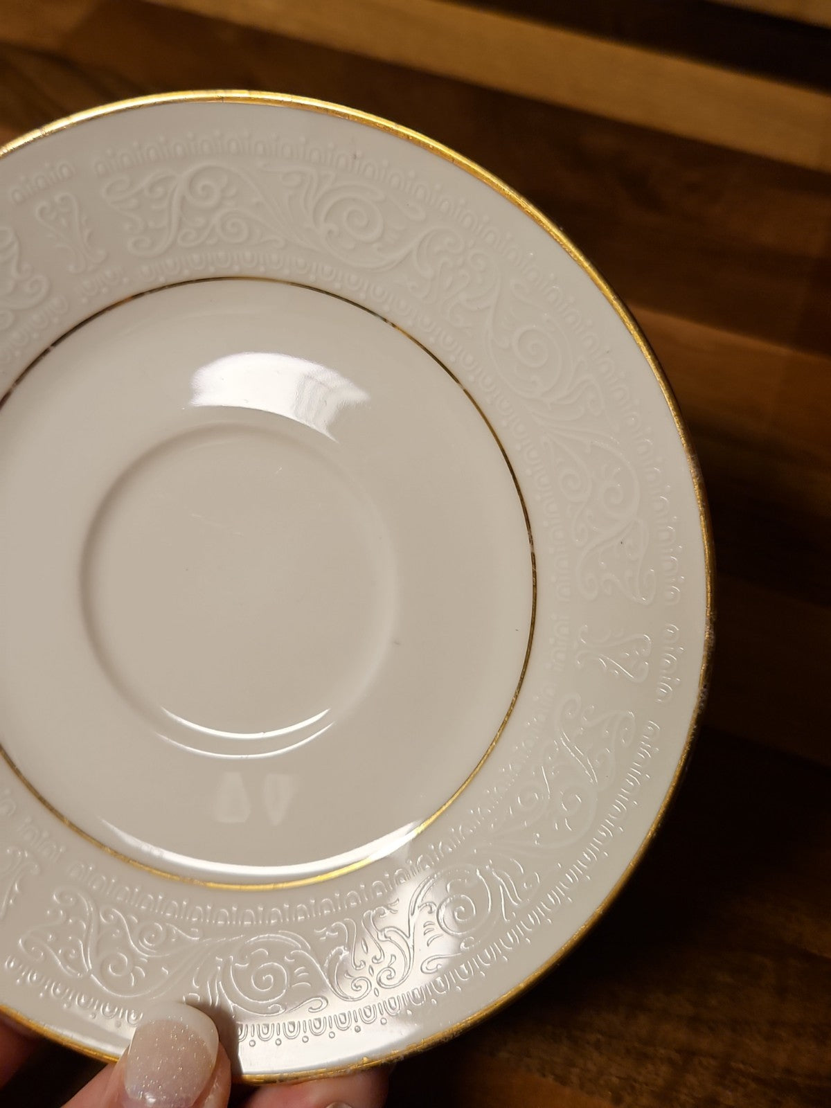 Set of 6 Vintage Noritake Ivory China Tulane 7562 6" Saucers White Scroll Gold
