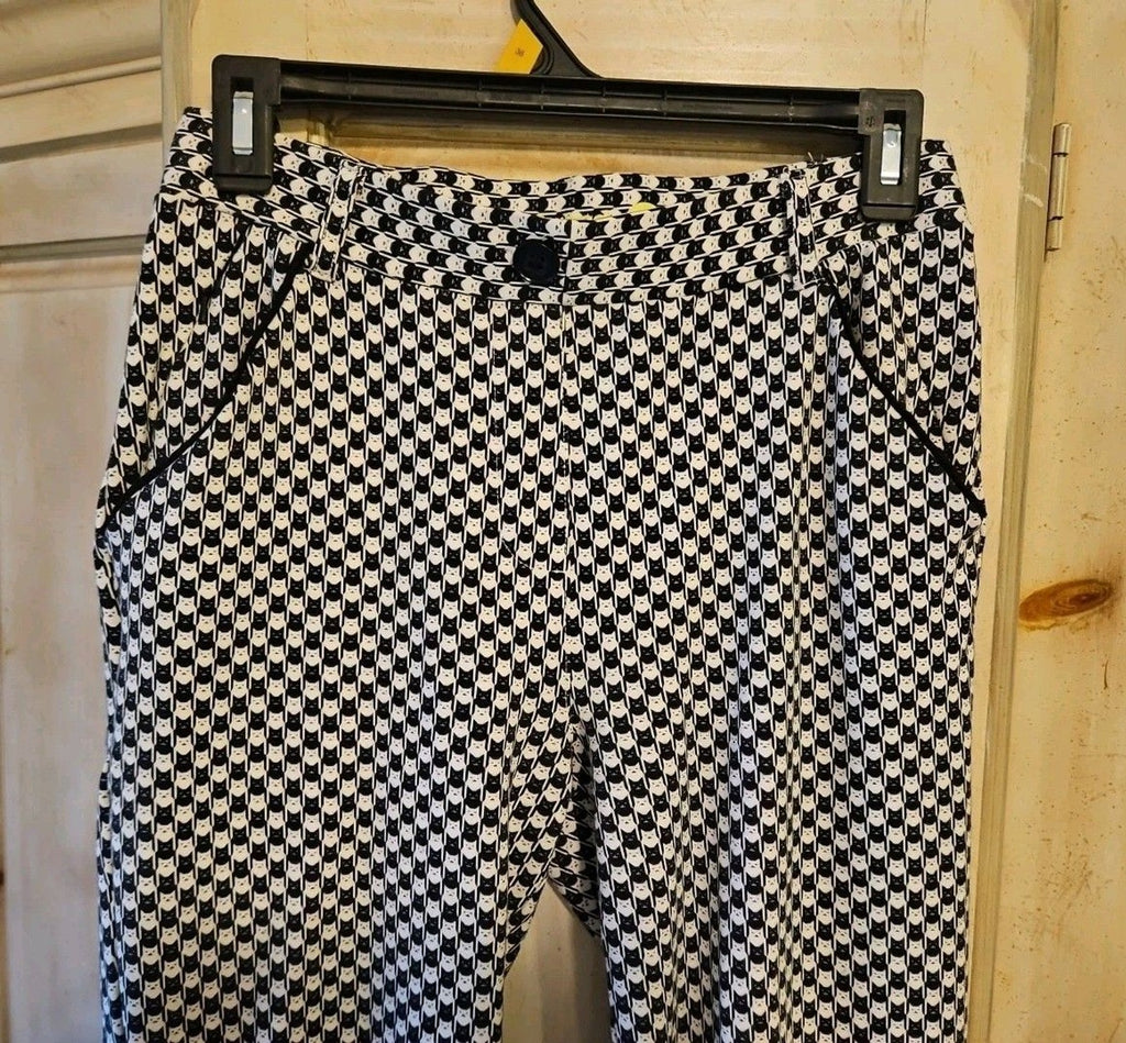 Betabrand Yoga Stretch Dress Pants Women's Size Small Black & White Cat Print